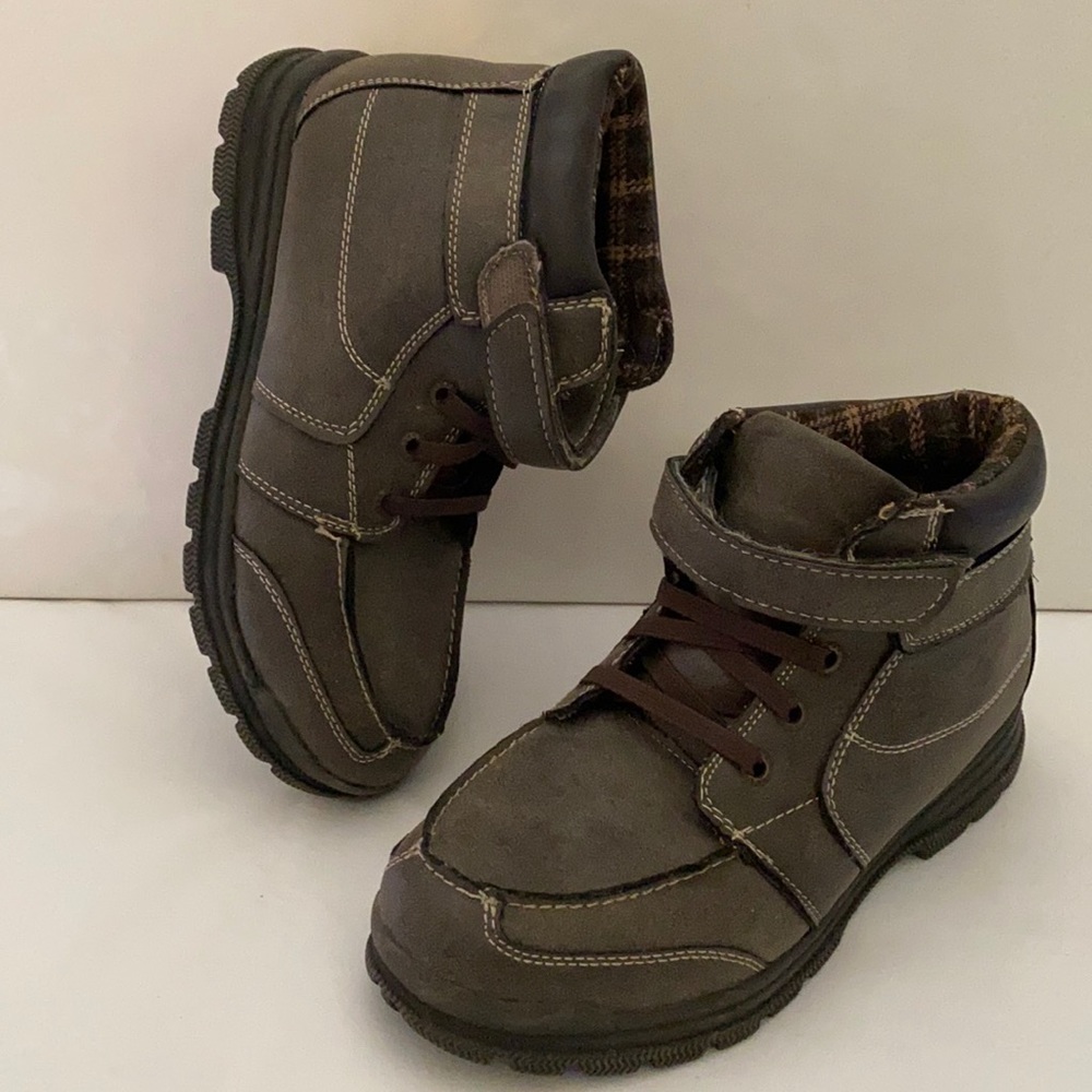 Sonoma Youth Boys Lace Up Faux Leather Ankle Brown Boots Size 5 - Picture 1 of 10